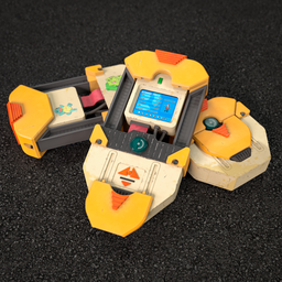 Animated 3D Blender model of a Pokemon-themed handheld game console with intricate textures and open-and-close functionality.
