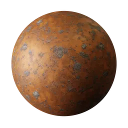 High-resolution PBR rusty material texture for 3D modeling in Blender, showcasing vivid orange-red oxidation and realistic dark spots.