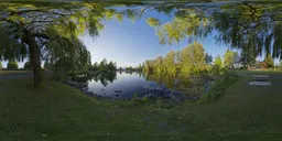 Lake in City Park Sunny Evening