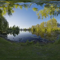 Lake in City Park Sunny Evening