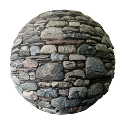 2K PBR Stone Wall material for 3D modeling and rendering in Blender and other software, with realistic texture and displacement.