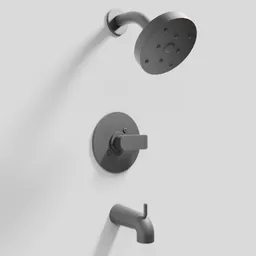 Black modern Delta 3D model shower head and faucet, high-quality rendering for Blender 3D projects.