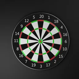 "High quality 3D bull (darts) model for Blender 3D. Realistic rackets and bullseye with green and red accents. Sized at 45cm for accurate representation."