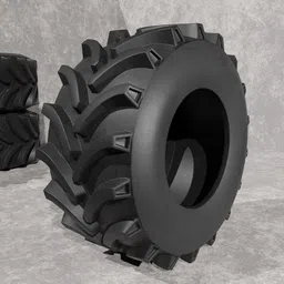 Detailed 3D model of a tractor tire, tread pattern visible, designed for Blender rendering, part of vehicle.