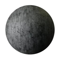 High-resolution PBR material of a weathered black concrete surface with realistic cracks and damage, suitable for 3D modeling in Blender.