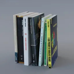 "Various books vol 02" 3D model for Blender 3D: A collection of stacked books featuring topics such as the Cuban Revolution, Gorillaz album cover, and Radiohead. 4k textures included for enhanced rendering. Use individually or as a block in your scenes.