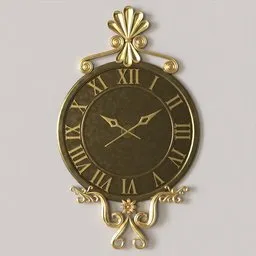 Detailed 3D rendering of a vintage wall clock with ornate gold accents, ideal for Blender artists.