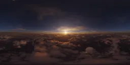Aerial sunset with radiant clouds for realistic 3D scene lighting.
