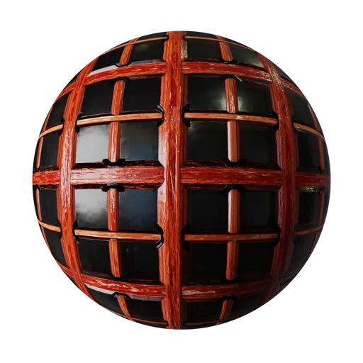 Traditional Red Lacquered Wood Lattice
