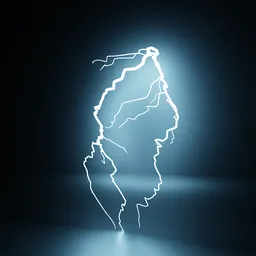 Dynamic procedural lightning strike created with Blender 4.1 Geometry Nodes, showcasing customizable electrical arcs.