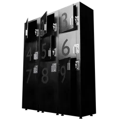 Detailed 3D model of numbered school lockers for Blender, suitable for educational setting scenes.