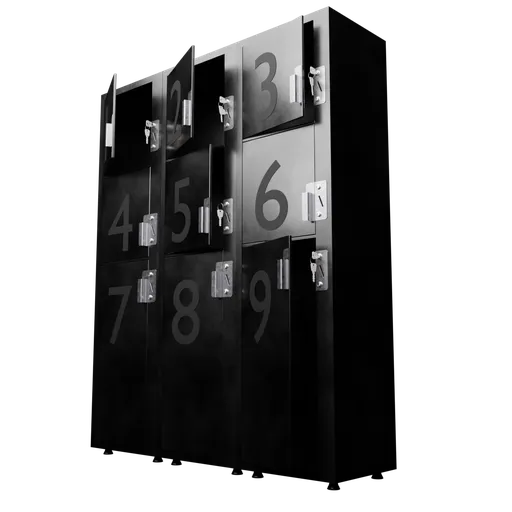Detailed 3D model of numbered school lockers for Blender, suitable for educational setting scenes.