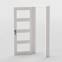 "3D model of an interior door and frame (#19) for Blender 3D. The white door features monochrome design with flat metal hinges and a keyhole detail. Includes constraints for easy opening and closing."