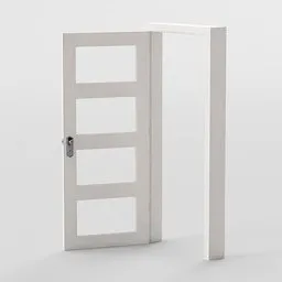 "3D model of an interior door and frame (#19) for Blender 3D. The white door features monochrome design with flat metal hinges and a keyhole detail. Includes constraints for easy opening and closing."