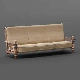 Vintage-style sofa 3D model in Blender, textured and rigged for easy animation.