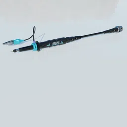 Detailed 3D render of a BNC probe with flexible cable, designed in Blender for medical scene setups.