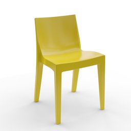 "Yellow plastic chair with wooden legs and seat designed for the living room and outdoor areas. This 3D model, created with Blender 3D, offers a stylish seating option. Perfect for your interior or exterior design projects."
