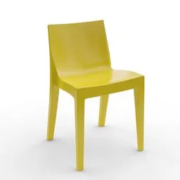 "Yellow plastic chair with wooden legs and seat designed for the living room and outdoor areas. This 3D model, created with Blender 3D, offers a stylish seating option. Perfect for your interior or exterior design projects."