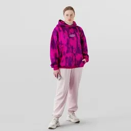 Girl in a Oversized Pink Hoodie