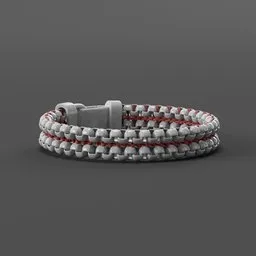 "Men's bracelet with skull design in red and white color scheme, modeled in Blender 3D and rendered in Redshift. Perfect for use as an accessory for characters or as a prop in a scene."