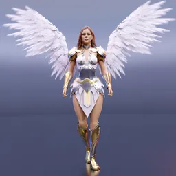3D angelic warrior model with detailed armor and wings, crafted and rigged for Blender.