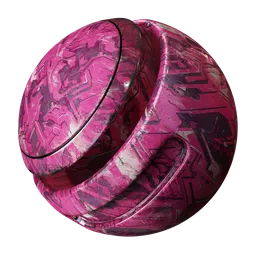 PBR neon pink camo texture for 3D modeling, ideal for metal surfaces in Blender and similar applications.