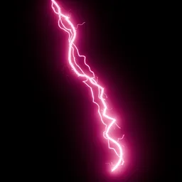 Detailed procedural pink lightning bolt created with Blender's Geometry nodes, customizable start and end points.