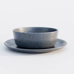Realistic 3D-rendered porcelain bowl on plate, Blender compatible, ideal for virtual staging.
