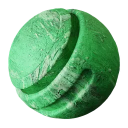 Green peeling paint PBR texture for 3D Blender plaster material with rough, scratched surface and displacement detail.