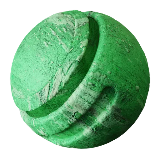 Green peeling paint PBR texture for 3D Blender plaster material with rough, scratched surface and displacement detail.
