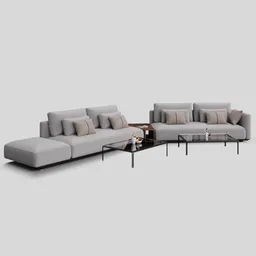 3D sectional sofa with coffee table, fabric texture, and minimalist decor optimized for Blender.