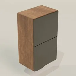 Realistic wooden and grey Blender 3D model cabinet for kitchen overhead storage visualization.
