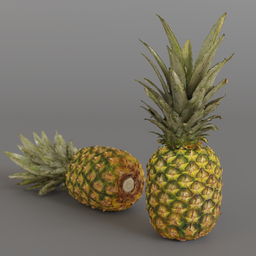 Detailed 3D pineapple model showcasing textures and lighting, suitable for rendering in Blender 3D.