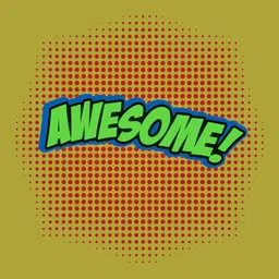 Bright 3D text "AWESOME" with halftone effect on green, optimized for Blender 3D artists.