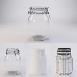 "3D model of IKEA Korken Jar (34 oz) created in Blender 3D software. This glass jar with lid, perfect for storing food and other items, has a unique design inspired by Caspar Wolf. Awarded by CGI Society and available in 3D character reference sheet."