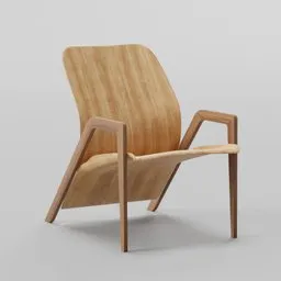 Highly detailed 3D model of a modern armchair with sleek wooden design, optimized for Blender rendering.