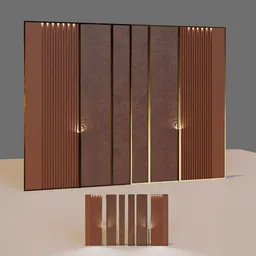 "Leather wall panel with golden frame - highly detailed texture and triptych design inspired by Ricardo Bofill. Perfect for wall decoration in Blender 3D."