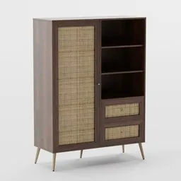 Wood and rattan bookshelf