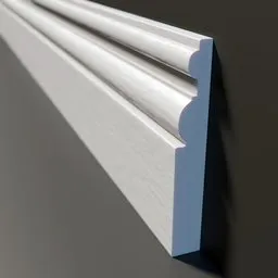 Detailed white skirting 3D model with PBR textures for architectural rendering in Blender.