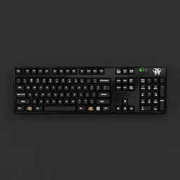 Highly detailed 3D model of a black standard computer keyboard for Blender artists and graphic designers.