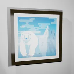 3D model of a stylized bear in geometric landscape, framed artwork, created for Blender 3D artists.