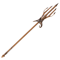 "Trident - a detailed and realistic 3D model of a historic military weapon with an aquaman aesthetic, made of copper and green ems. Ideal for underwater scenes or museum displays in Blender 3D."