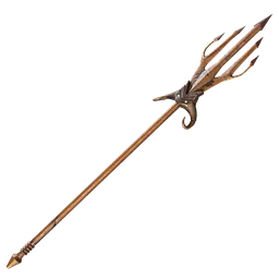 "Trident - a detailed and realistic 3D model of a historic military weapon with an aquaman aesthetic, made of copper and green ems. Ideal for underwater scenes or museum displays in Blender 3D."