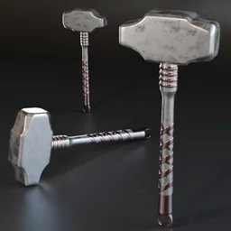 Detailed 3D Blender model of a low poly mace with high-quality metal textures, suitable for game design and CGI.