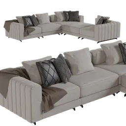 Detailed beige L-shaped sectional 3D model with cushions, optimized for Blender rendering and design projects.