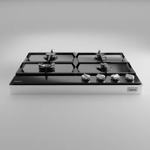 Realistic 3D stove model with detailed burners and knobs, optimized for Blender rendering and game assets.