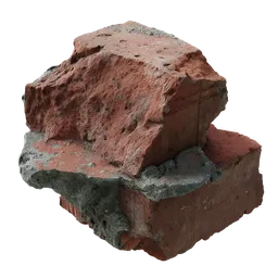"Small broken piece of brick wall 3D model for Blender 3D - ideal for creating ruins or abandoned buildings with detailed wear and tear. Textured with red brick and a rock on top, this model depicts a building destroyed with a sense of mystery and anomalousness, perfect for your project. Created using Autodesk, available on BlenderKit."