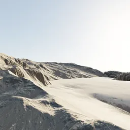 "Experience the thrill of skiing down a snowy mountain slope with this realistic terrain piece for Blender 3D, featuring baked texture maps. Perfect for landscape enthusiasts, it brings to life the barren beauty of rocky seashores and sun-drenched sand dunes inspired by Niels Lergaard and rendered using Unreal Engine 5."