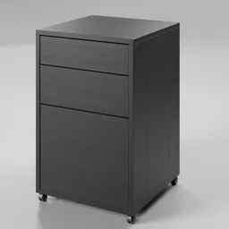 3D model of a sleek black wooden office storage cabinet with compartments for organization and easy cleaning in Blender format.
