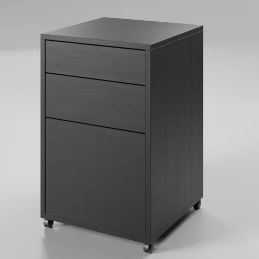 3D model of a sleek black wooden office storage cabinet with compartments for organization and easy cleaning in Blender format.